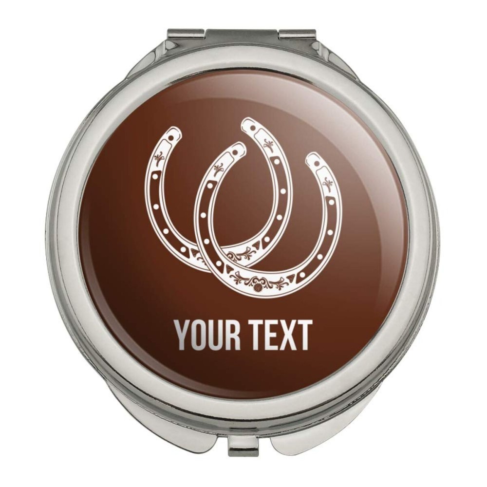 Personalized Custom 1 Line Lucky Horseshoes Cowboy Cowgirl Compact Travel Purse Handbag Makeup Mirror