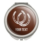 Personalized Custom 1 Line Lucky Horseshoes Cowboy Cowgirl Compact Travel Purse Handbag Makeup Mirror