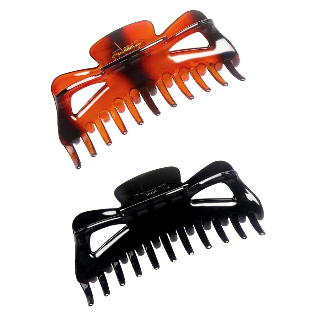 ACCGLORY Large Hair Claw Clips for Long Thick Hair Women 5 Inches Big Plastic Claw Clamps 2pcs In Set Hair Accessories Clips (Butterfly-Black+Amber)