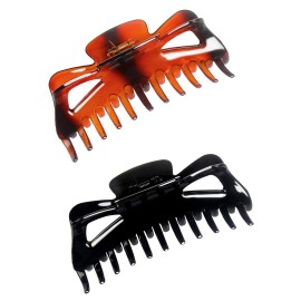 ACCGLORY Large Hair Claw Clips for Long Thick Hair Women 5 Inches Big Plastic Claw Clamps 2pcs In Set Hair Accessories Clips (Butterfly-Black+Amber)