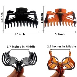 ACCGLORY Large Hair Claw Clips for Long Thick Hair Women 5 Inches Big Plastic Claw Clamps 2pcs In Set Hair Accessories Clips (Butterfly-Black+Amber)