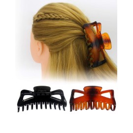 ACCGLORY Large Hair Claw Clips for Long Thick Hair Women 5 Inches Big Plastic Claw Clamps 2pcs In Set Hair Accessories Clips (Butterfly-Black+Amber)