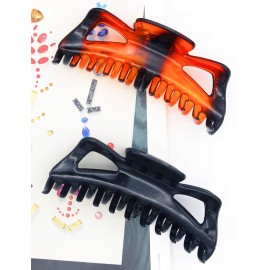 ACCGLORY Large Hair Claw Clips for Long Thick Hair Women 5 Inches Big Plastic Claw Clamps 2pcs In Set Hair Accessories Clips (Butterfly-Black+Amber)
