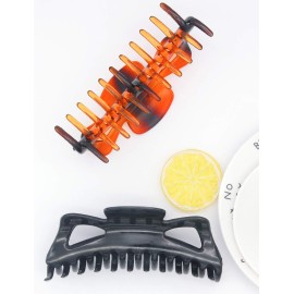 ACCGLORY Large Hair Claw Clips for Long Thick Hair Women 5 Inches Big Plastic Claw Clamps 2pcs In Set Hair Accessories Clips (Butterfly-Black+Amber)