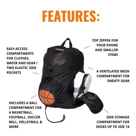 Point 3 Road Trip 2.0 Backpack Basketball Backpack with Drawstrong Closure | Ventilated Mesh Shoe Pocket Compartment | Black