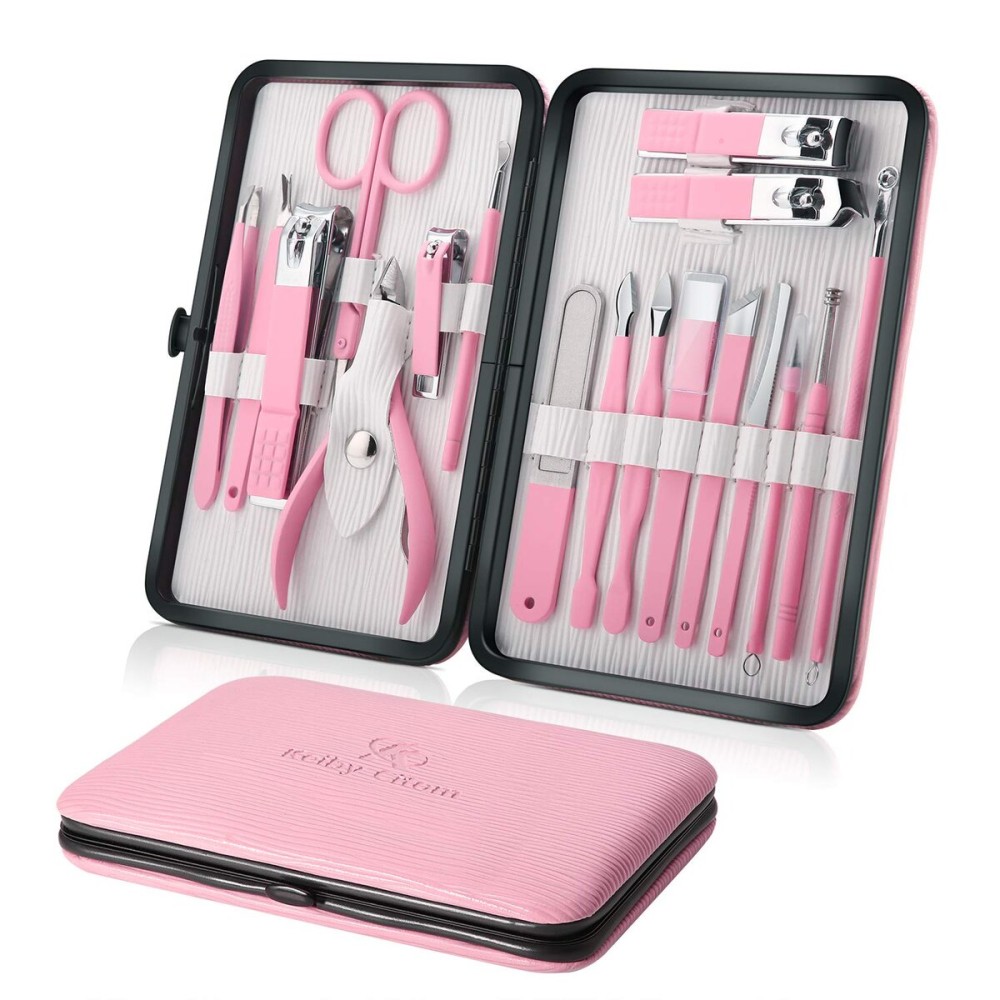 Manicure Set Professional Nail Clippers Kit Pedicure Care Tools- Stainless Steel Women Grooming Kit 18Pcs for Travel or Home (Pink) Manicure Set Professional Nail Clippers Kit Pedicure Care Tools- Stainless Steel Women Grooming Kit 18Pcs for Travel or Home (Pink)