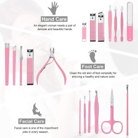 Manicure Set Professional Nail Clippers Kit Pedicure Care Tools- Stainless Steel Women Grooming Kit 18Pcs for Travel or Home (Pink) Manicure Set Professional Nail Clippers Kit Pedicure Care Tools- Stainless Steel Women Grooming Kit 18Pcs for Travel or Home (Pink)