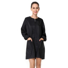Exttlliy Chameleon Fabric Salon Smock Professional Stylist Jacket Waterproof Haircut Cape Barber Apron (Black, L)