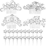 24 Pieces Wedding Hair Comb Rhinestone Hair Pins Bridal Pearl Hair Clips Side Hair Accessories U Shaped Pearl Hair Pins for Brides Bridesmaids