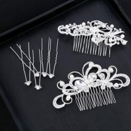 24 Pieces Wedding Hair Comb Rhinestone Hair Pins Bridal Pearl Hair Clips Side Hair Accessories U Shaped Pearl Hair Pins for Brides Bridesmaids