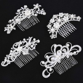 24 Pieces Wedding Hair Comb Rhinestone Hair Pins Bridal Pearl Hair Clips Side Hair Accessories U Shaped Pearl Hair Pins for Brides Bridesmaids