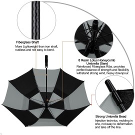 G4Free 54 Inch Automatic Open Golf Umbrella Windproof Extra Large Oversize Double Canopy Vented Windproof Waterproof Stick Umbrellas for Men (Black/Gray) G4Free 54 Inch Automatic Open Golf Umbrella Windproof Extra Large Oversize Double Canopy Vented Windproof Waterproof Stick Umbrellas for Men (Black/Gray)