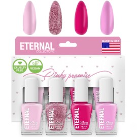 Eternal Glitter Nail Polish Set for Women (PINKY PROMISE) - Light Pink Nail Polish Set for Girls | Quick Dry & Long Lasting Nail Polish Kit for Home DIY Mani Pedi | Made in USA, 13.5mL (Set of 4)