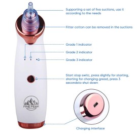 Fine Peak Blackhead Remover Vacuum Pore Cleanser with 5 Probes