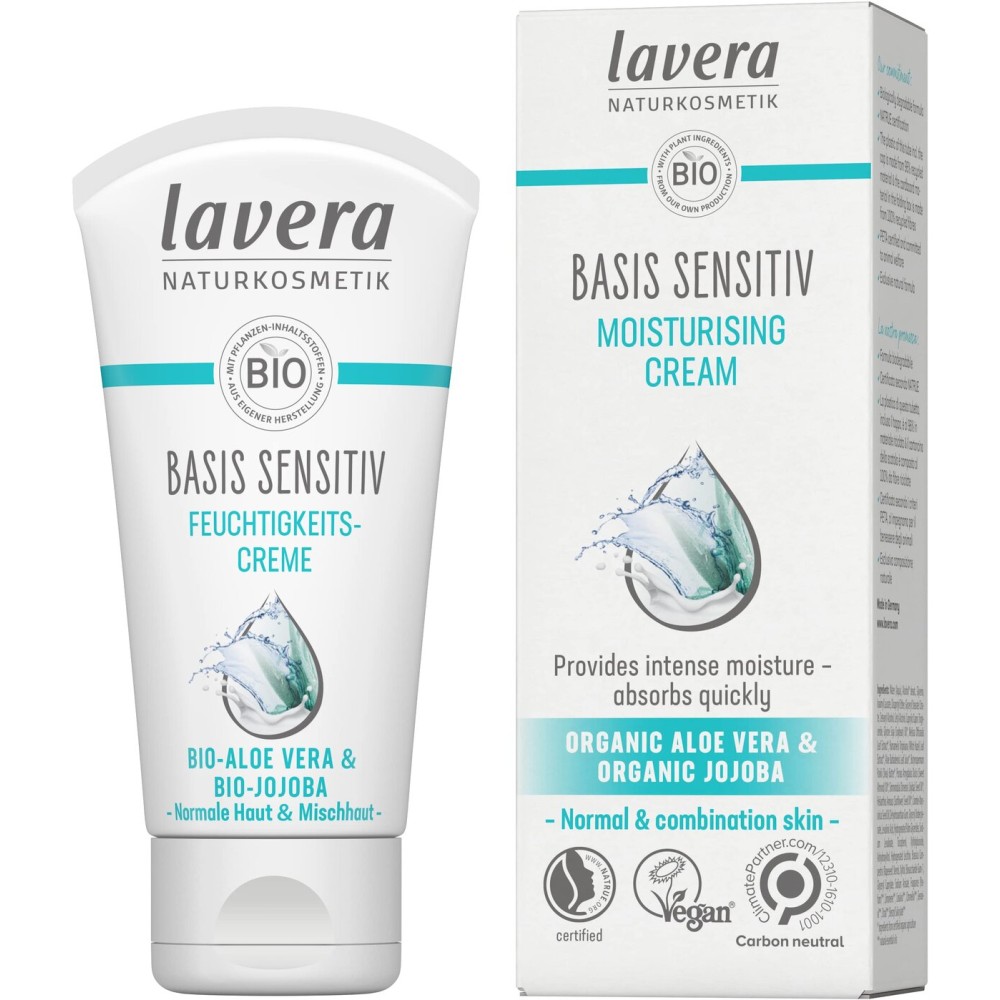 lavera Basis Sensitive Moisturizing Cream, vegan, organic skin care, natural and innovative cosmetics, 1.69 Fl Oz