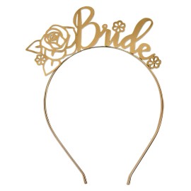 RhinestoneSash Bridal Tiara - Gold Bride Wedding Headband Tiara - Bridal Shower, Bachelorette Party, Floral Bride Tiara Headband HdBd(FloralBrd) GLD