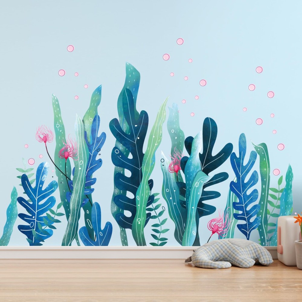 Amaonm Creative Cartoon Removable 3D Under The Sea World Nature Scenery Wall Stickers Ocean Grass Colorful Seaweed Baseboard Wall Decal for Wall Corner Nursery Room Bathroom Living Room (Grass)