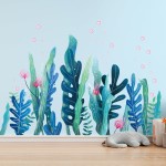 Amaonm Creative Cartoon Removable 3D Under The Sea World Nature Scenery Wall Stickers Ocean Grass Colorful Seaweed Baseboard Wall Decal for Wall Corner Nursery Room Bathroom Living Room (Grass)