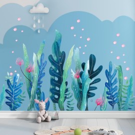 Amaonm Creative Cartoon Removable 3D Under The Sea World Nature Scenery Wall Stickers Ocean Grass Colorful Seaweed Baseboard Wall Decal for Wall Corner Nursery Room Bathroom Living Room (Grass)