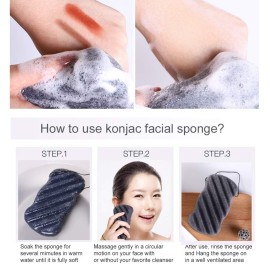 JOSALINAS Nature Konjac Facial Sponge 3 Packs with Activated Bamboo Charcoal for Cosmetic Face Cleaning, Raindrop