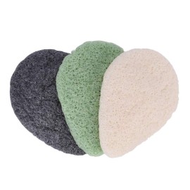 JOSALINAS Nature Konjac Facial Sponge 3 Packs with Activated Bamboo Charcoal for Cosmetic Face Cleaning, Raindrop