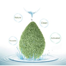 JOSALINAS Nature Konjac Facial Sponge 3 Packs with Activated Bamboo Charcoal for Cosmetic Face Cleaning, Raindrop