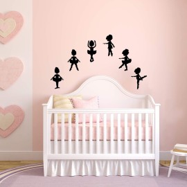 Set of 6 Vinyl Wall Art Decal - Little Ballerina Girls - from 11 to 9 Each - Cute Tiny Dancer Toddlers Teens Home Bedroom Playroom Nursery Apartment Indoor Decor Design (from 11 to 9 Each, Black)