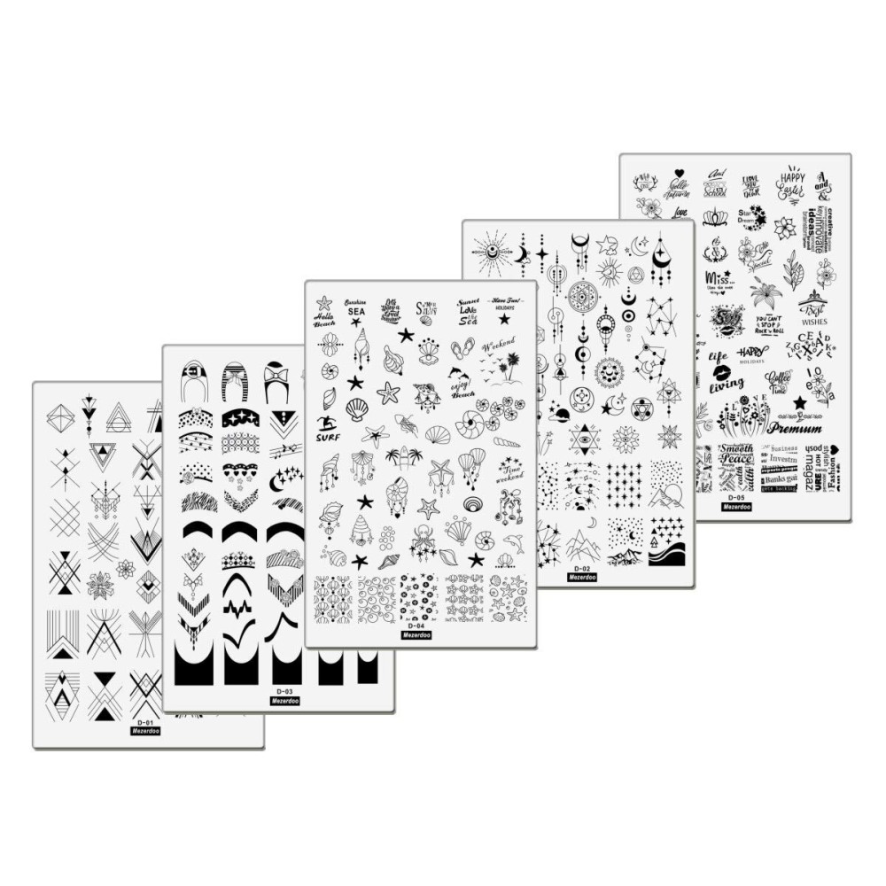 5Pcs Geometry Marine Sea Nail Stamping Plate French Style Template Flowers Moon Star Pattern Nail Stamp Plates Shell Letter Image Painting Nail Art Stencils Manicure Big Size Nail Stamp Tools