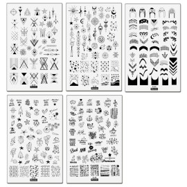 5Pcs Geometry Marine Sea Nail Stamping Plate French Style Template Flowers Moon Star Pattern Nail Stamp Plates Shell Letter Image Painting Nail Art Stencils Manicure Big Size Nail Stamp Tools
