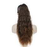 Wiginway 24 Inch Long Wave Ponytail Extension Magic Paste Heat Resistant Wavy Synthetic Wrap Around Ponytail Ombre Brown Hairpiece for Women (Ombre Brown)