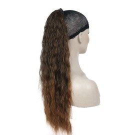 Wiginway 24 Inch Long Wave Ponytail Extension Magic Paste Heat Resistant Wavy Synthetic Wrap Around Ponytail Ombre Brown Hairpiece for Women (Ombre Brown)