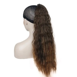 Wiginway 24 Inch Long Wave Ponytail Extension Magic Paste Heat Resistant Wavy Synthetic Wrap Around Ponytail Ombre Brown Hairpiece for Women (Ombre Brown)