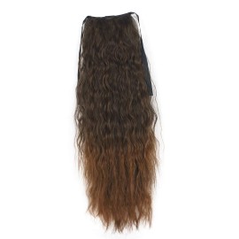 Wiginway 24 Inch Long Wave Ponytail Extension Magic Paste Heat Resistant Wavy Synthetic Wrap Around Ponytail Ombre Brown Hairpiece for Women (Ombre Brown)
