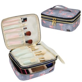Teamoy Travel Makeup Brush Organizer, Cosmetic Brushes Bag Case with Compartment for Brushes and Beauty Essentials, Flamingo Teamoy Travel Makeup Brush Organizer, Cosmetic Brushes Bag Case with Compartment for Brushes and Beauty Essentials, Flamingo