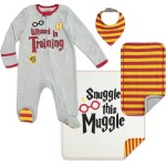 Harry Potter Newborn Baby Boy or Girl Zip Up Sleep N\' Play, Bib, Blanket and Burp Cloth 4 Piece Outfit Set 0-6 Months