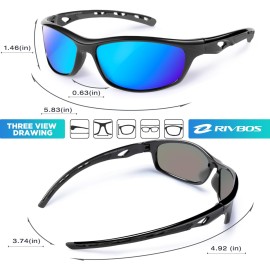 RIVBOS Mens Sunglasses Polarized UV Protection TR90 Unbreakable Frame Sports Driving Fishing Cycling RB833-Black Ice Blue Lens