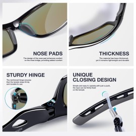 RIVBOS Mens Sunglasses Polarized UV Protection TR90 Unbreakable Frame Sports Driving Fishing Cycling RB833-Black Ice Blue Lens
