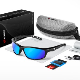 RIVBOS Mens Sunglasses Polarized UV Protection TR90 Unbreakable Frame Sports Driving Fishing Cycling RB833-Black Ice Blue Lens