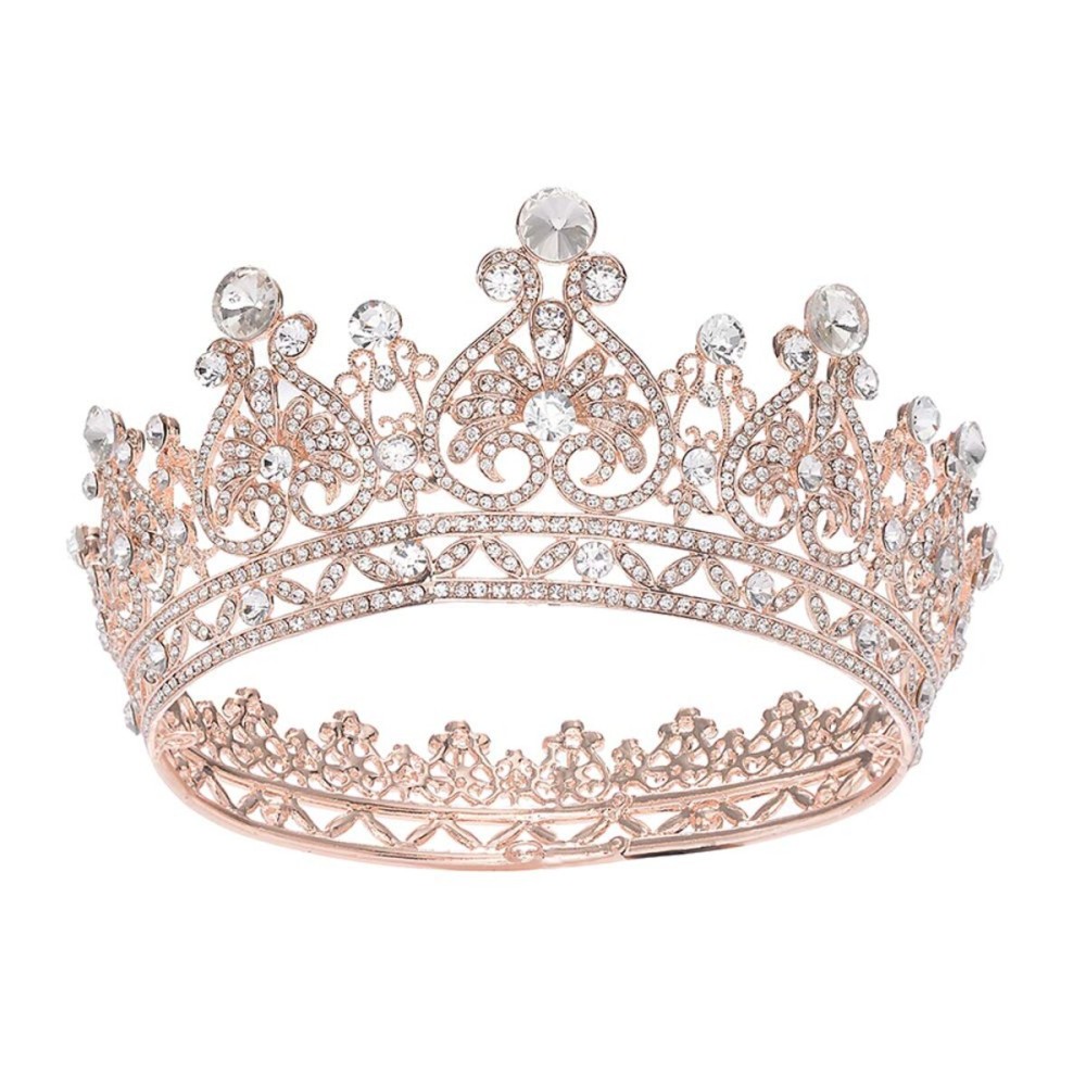 S SNUOY Rose Gold Crowns for Women Full Round Crystal Queen Tiaras and Crowns Pageant Party Costume Headbands Bridal Crowns for Wedding