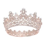 S SNUOY Rose Gold Crowns for Women Full Round Crystal Queen Tiaras and Crowns Pageant Party Costume Headbands Bridal Crowns for Wedding