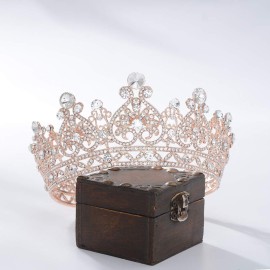 S SNUOY Rose Gold Crowns for Women Full Round Crystal Queen Tiaras and Crowns Pageant Party Costume Headbands Bridal Crowns for Wedding
