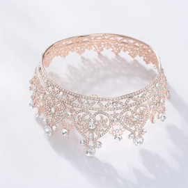 S SNUOY Rose Gold Crowns for Women Full Round Crystal Queen Tiaras and Crowns Pageant Party Costume Headbands Bridal Crowns for Wedding