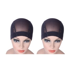 YANTAISIYU 2 Pcs/Lot Wig Caps Mesh Cap for Making Wig Stretchable Hairnets with Wide Elastic Band Mesh Dome Cap for Wigs (Black Mesh Cap L)