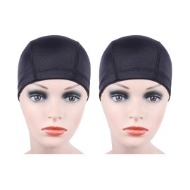 YANTAISIYU 2 Pcs/Lot Black Dome Cap Wig Caps Stretchy Wig Cap with Wide Elastic Band for Making Wig (Dome Cap S)