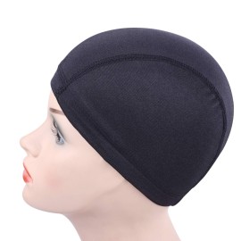 YANTAISIYU 2 Pcs/Lot Black Dome Cap Wig Caps Stretchy Wig Cap with Wide Elastic Band for Making Wig (Dome Cap S)