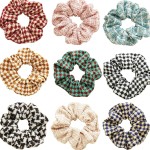 9PCS Plaid Style Womens Hair Scrunchies Elastic Hair Bands Girls Headwear Soft Elastic Bandage 7 Colors Fashion Ornaments, Accessories, Hairbands