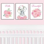 Nursery Decor - Safari Elephant Bedroom Wall Art Decor for Nursery | Decorative & Easy to Frame Printed Pictures 8x10-inch | 3 - (UNFRAMED) Prints | Sweet Elephant Baby Girl Nursery or Girl\'s Bedroom