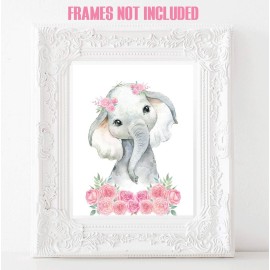 Nursery Decor - Safari Elephant Bedroom Wall Art Decor for Nursery | Decorative & Easy to Frame Printed Pictures 8x10-inch | 3 - (UNFRAMED) Prints | Sweet Elephant Baby Girl Nursery or Girl\'s Bedroom
