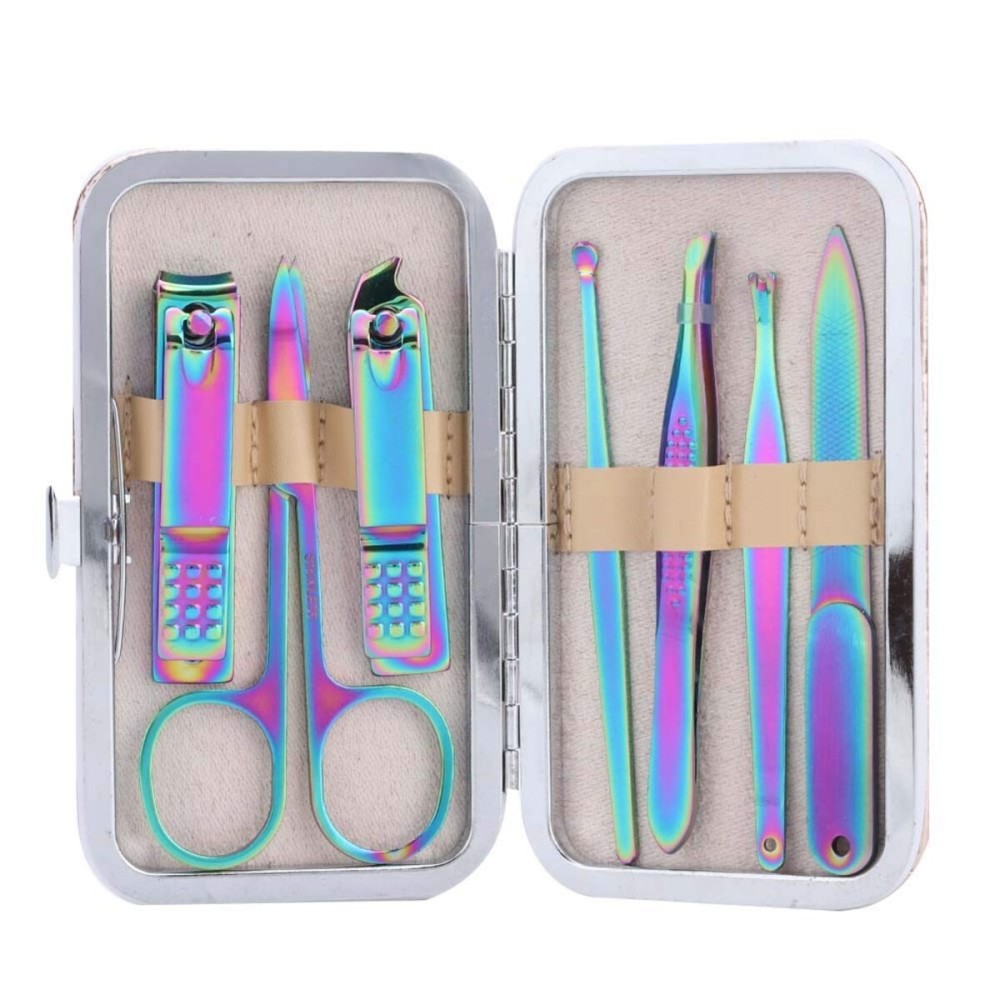 Nail Clipper Set - 7pcs Colorful Professional Stainless Steel Portable Travel Grooming Kit Nail Care Nail Scissors Kit Mens Women