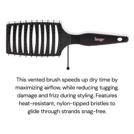 L\'ANGE HAIR Siena Wide Curved Vented Detangle Brush | Nylon Bristles | Best for Tangles and Knots | Ideal for Men and Women | Vented for Airflow | Black